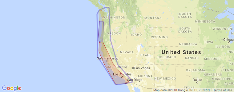 West Coast surf map