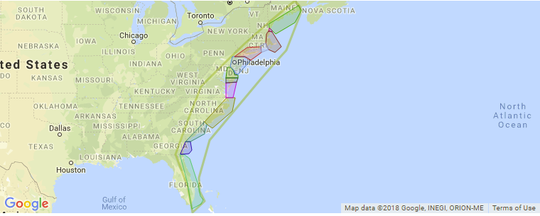 East Coast surf map