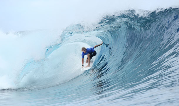 John John Florence competes with Slater at he Billabong Pro Tahiti