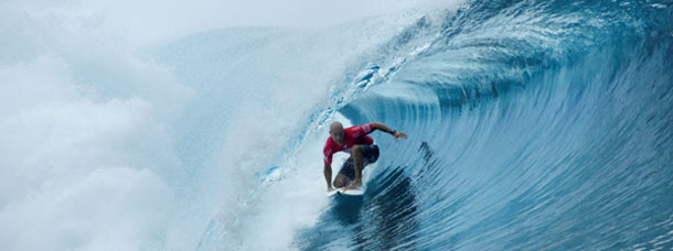 Kelly Slater barrelled in the Billabong Pro Tahiti